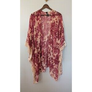 Torrid Burnout Velvet Sheer Ruana Kimono Paisley Beige Burgundy Boho One Size